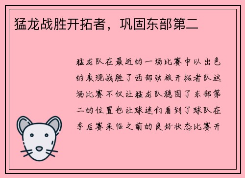 猛龙战胜开拓者，巩固东部第二